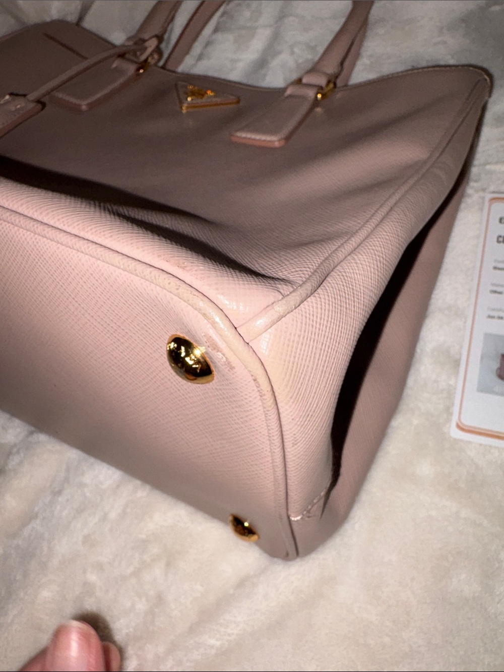 Prada Blush Pink Saffiano Double-Zip galleria with crossbody strap. COA - Picture 4 of 15